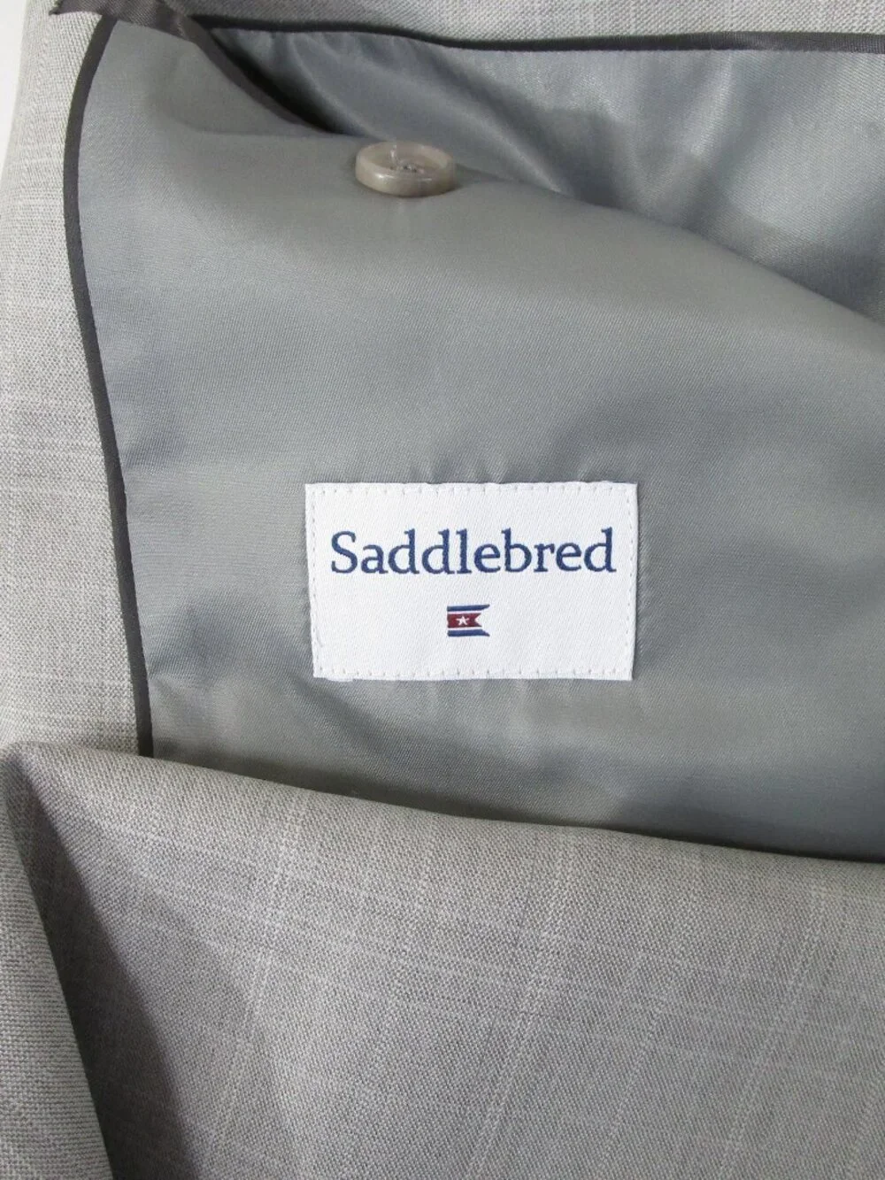 Saddlebred Mens Light Gray Plaid Two Button Suit Size 44R Pants 36 X 30